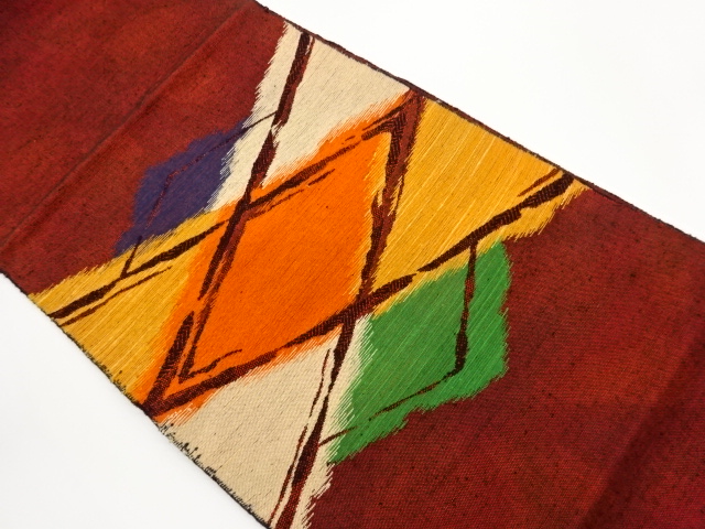 JAPANESE NAGOYA OBI / JAPANESE KIMONO / TSUMUGI / WOVEN ABSTRACT RHOMBUS